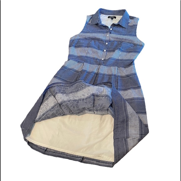 Nine West blue sleeveless check pattern button front pleated cotton dress size14 - Picture 10 of 16